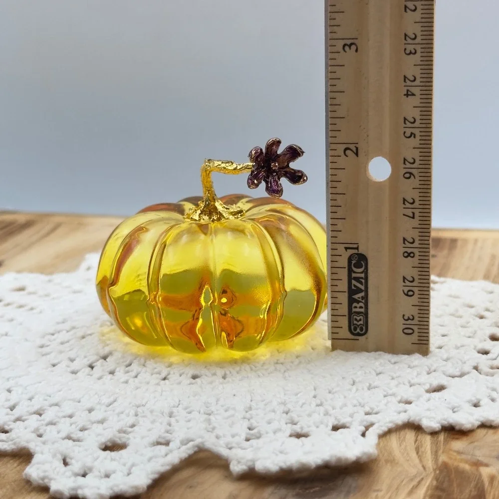 Glass Pumpkin Amber Gold Stem Flower Fall Decor Small 2in Harvest Cottagecore